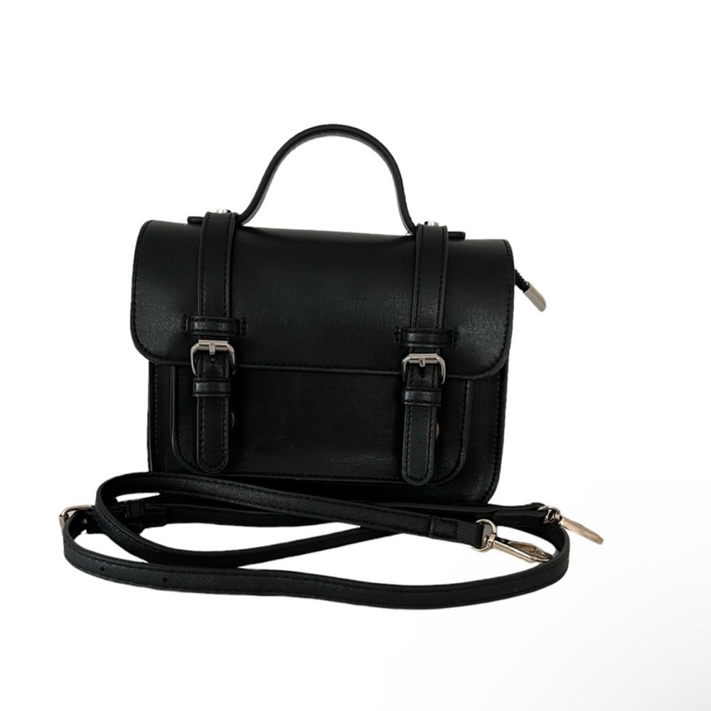 Brandy Melville Black Vegan Leather Buckle Handbag